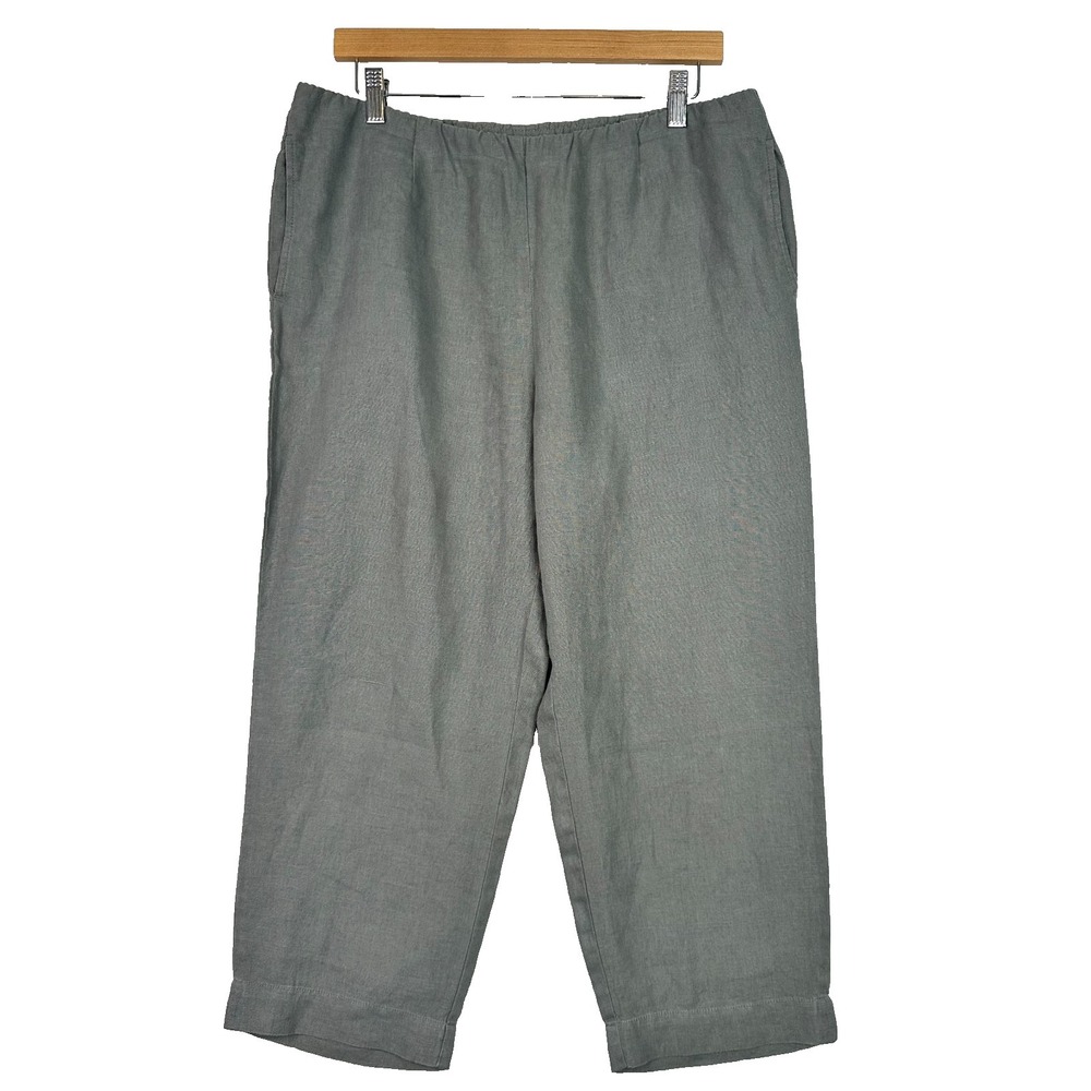 J.Jill Love Linen Pants Womens M Gray 100% Linen Pull‎ On Elastic Waist Pockets